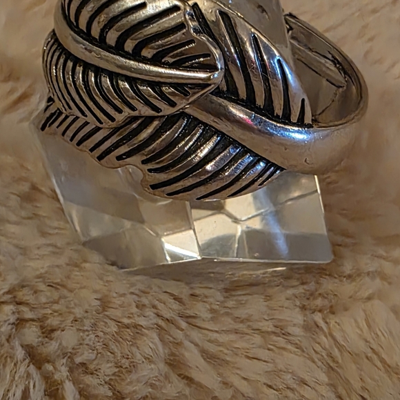 Delicate Leaf Etched Silver-Tone Bangle - Picture 8 of 10